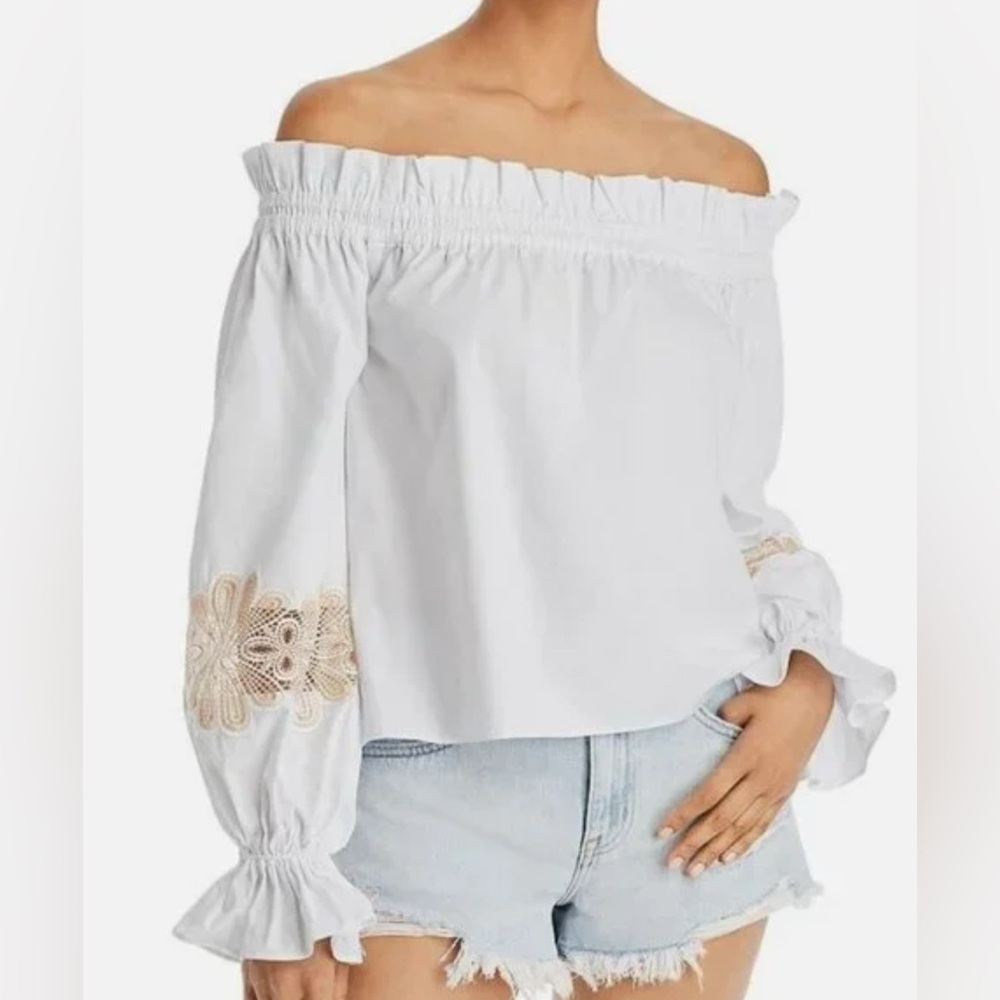 RAMY BROOK QUINN WHITE EMBROIDERED OFF THE SHOULDER TOP